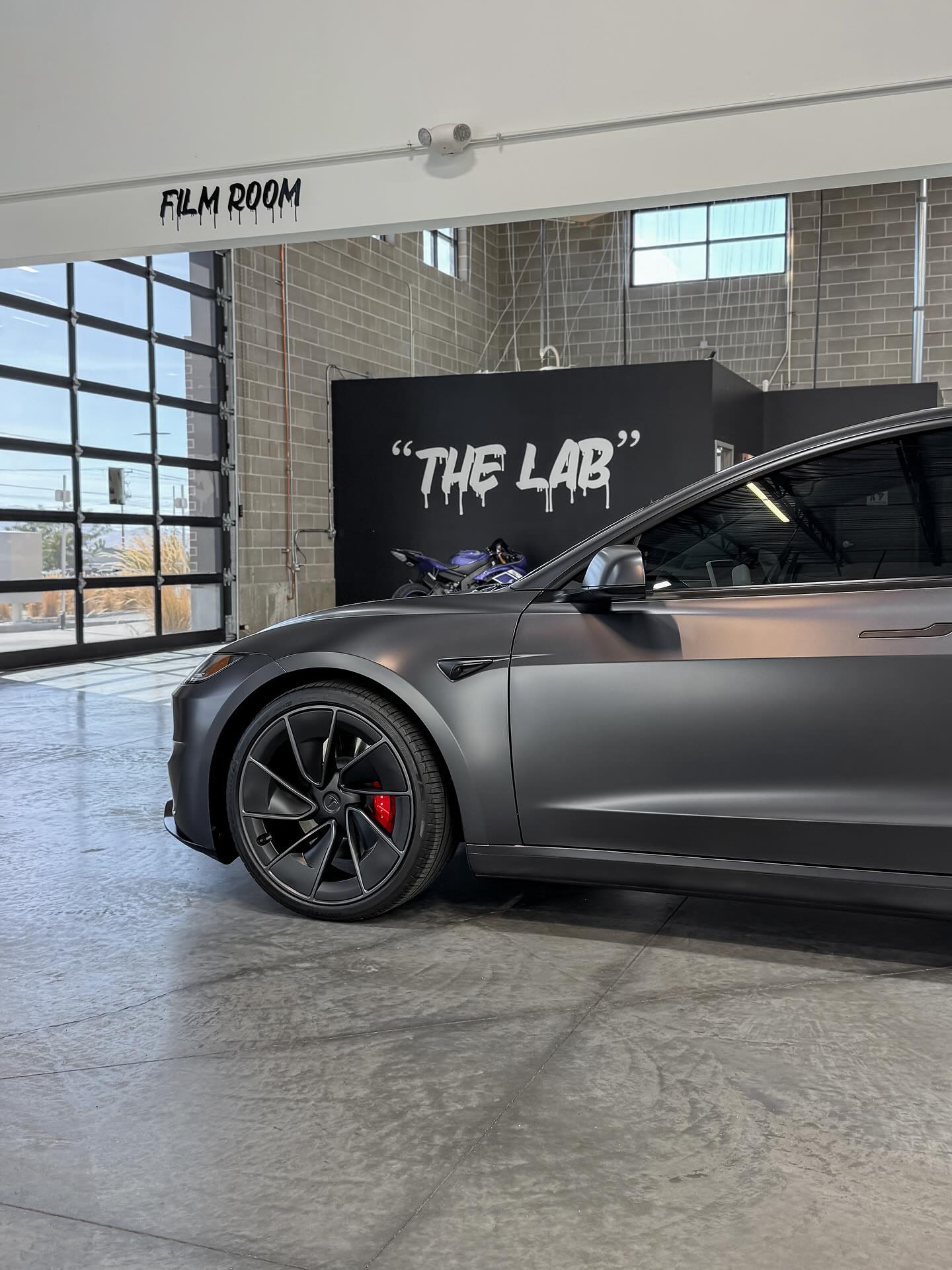 Satin black Tesla front end wrapped at CoaticLab, Clearfield Utah