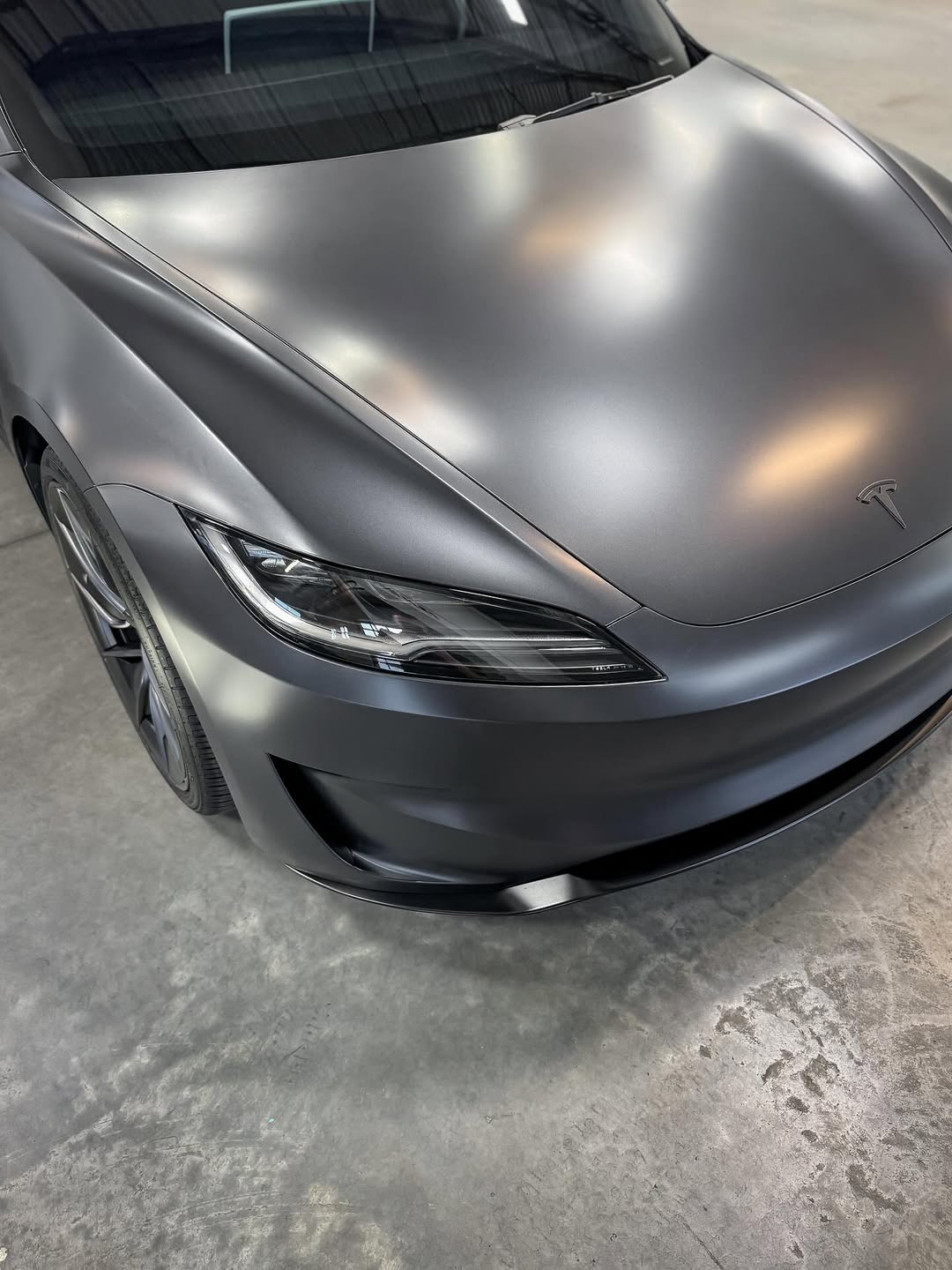 Matte gray Tesla with PPF and ceramic coating at CoaticLab, Clearfield Utah